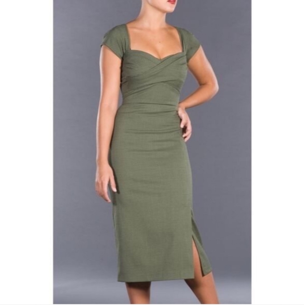 Stop Staring Green Houndstooth Wiggle Dress Size XS